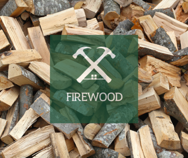 A stack of seasoned firewood logs, ready for burning.